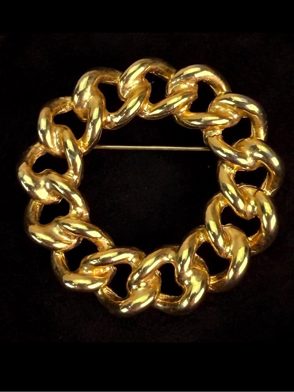 Vintage, goldtone, weighted Circle chain link, brooch pin